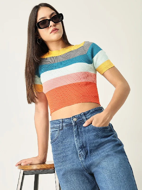 Unbeatable Deal Women Striped Multi Fitted Top