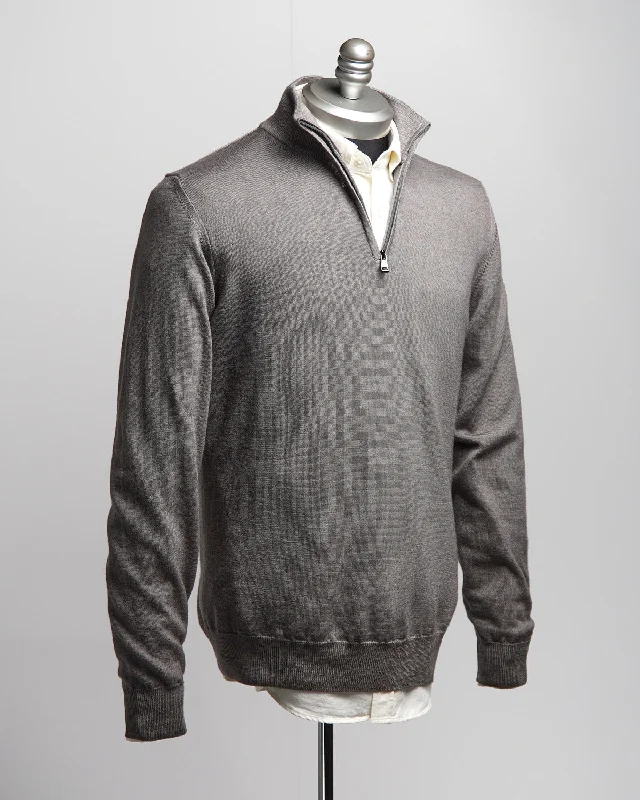 Deal Frenzy Taupe 12 Gauge Quarter Zip Frosted Garment Dyed Wool Sweater