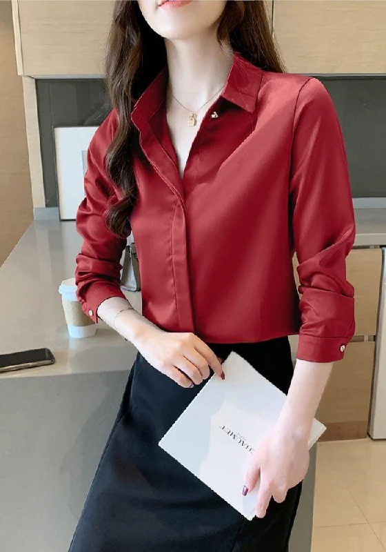 Red Satin Blouse Long Sleeve