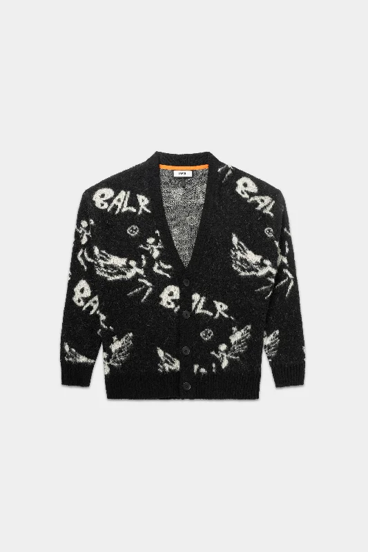 Clearance Event Game of the Gods Box Fit Brushed Cardigan Jet Black