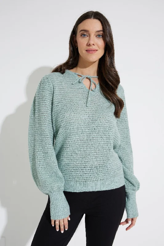 Emproved Front Tie Sweater A2210-FS Frosted-Seafoam