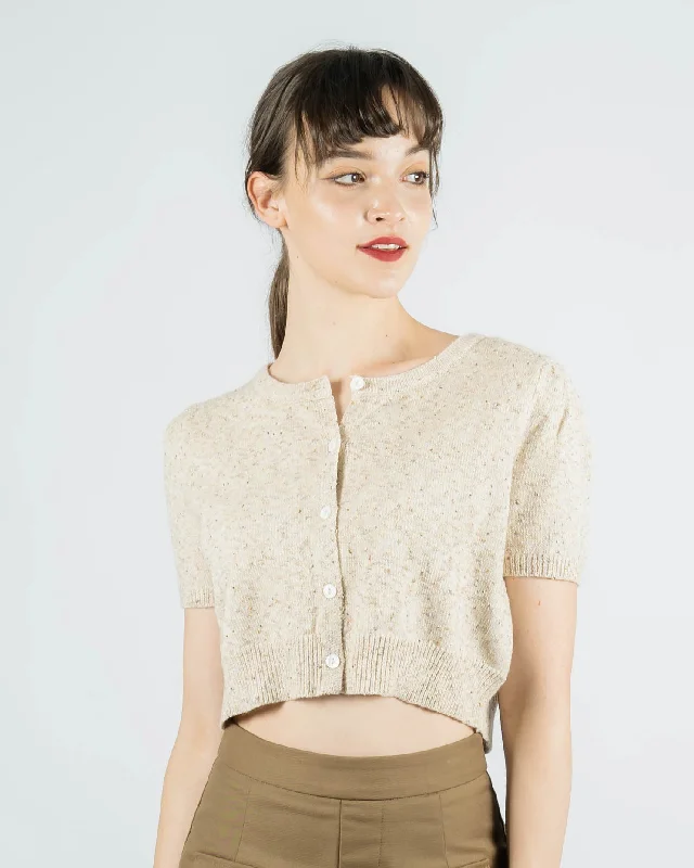 Instant Deal Round Neck Short Sleeve Knit Top (Beige Mix)