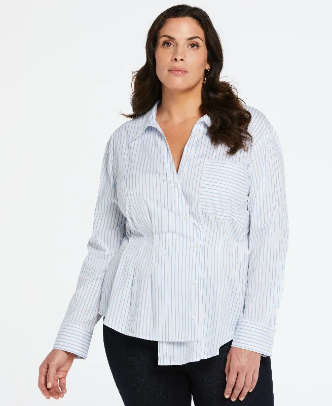 Weekend Savings Sensation Plus Size Asymmetrical Wrap Button Up Top