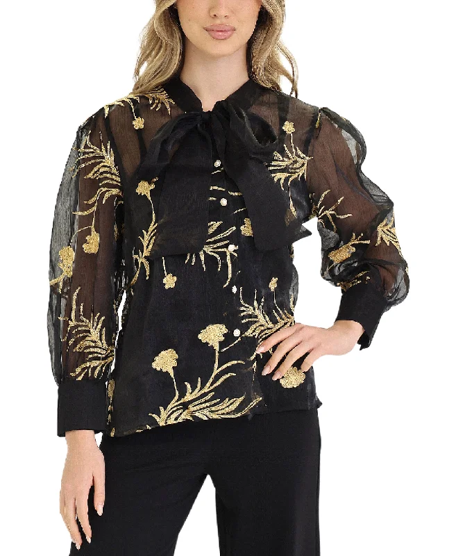 Weekend Discounts to Savor Chiffon Blouse w/ Embroidery