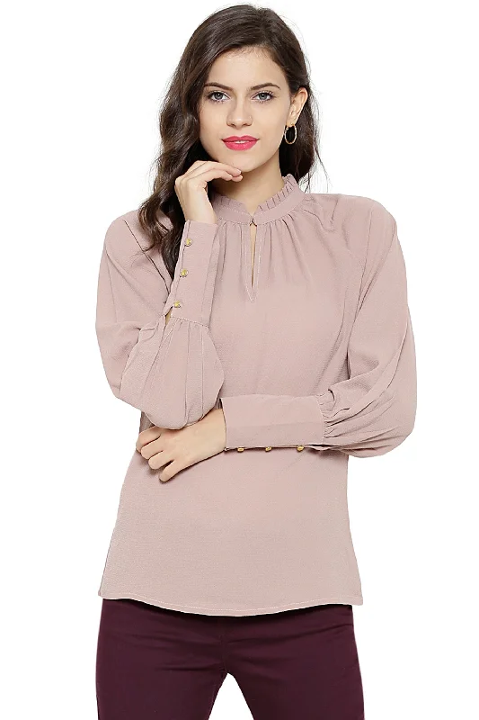 Weekend Savings Sensation Gathered Neck Raglan Brown Top