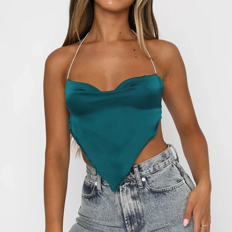 Emerald Green Satin Crop Top 