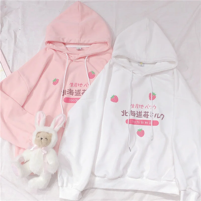 Pink/White Strawberry Hoodie Pullover AD10472