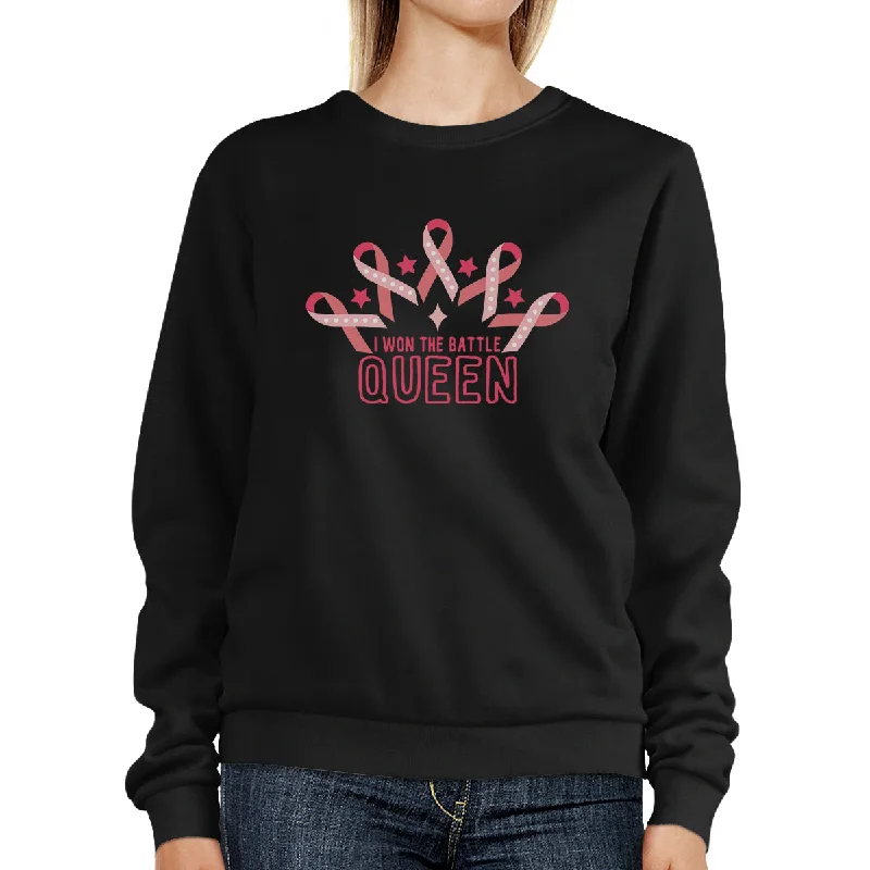 Price Rollback Won The Battle Queen Breast Cancer Awareness Black SweatShirt