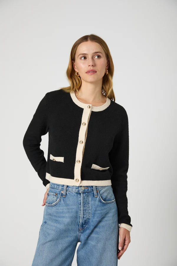 Vhari Contrast Cardigan in Black