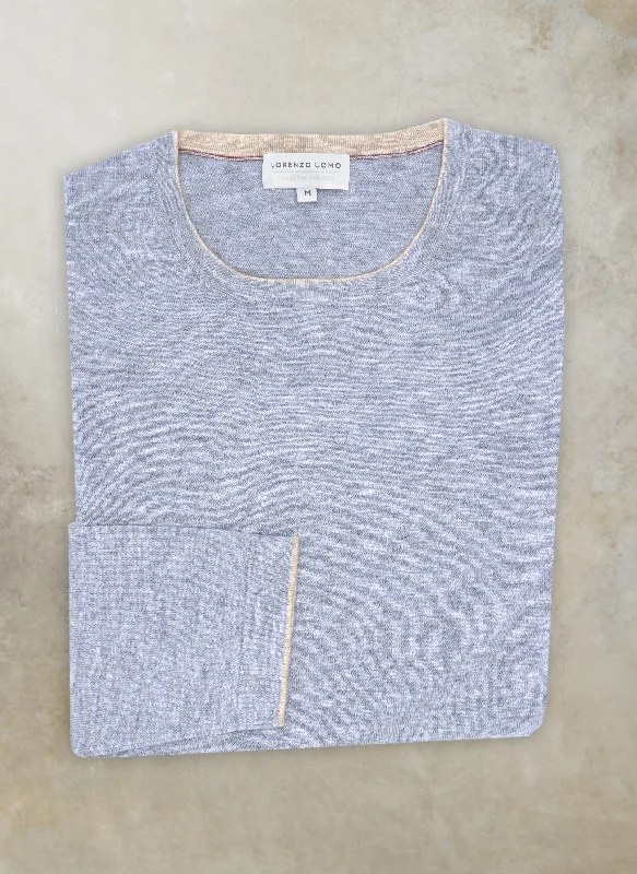Price Slash Men's Sanremo Cashmere Long Sleeve Crew Neck Shirt Sweater in Light Grey