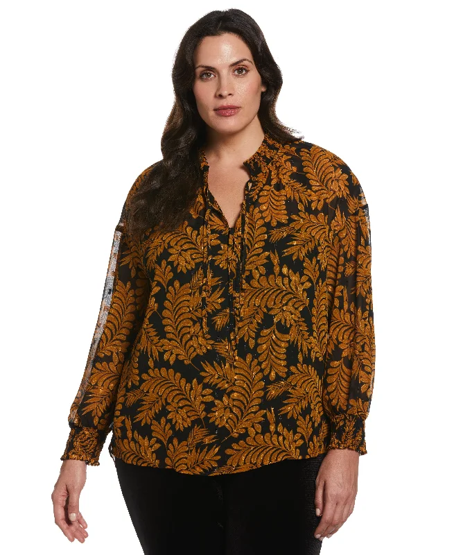 Weekend Discounts Worth Grabbing Plus Size Metallic Leaves Print Blouse