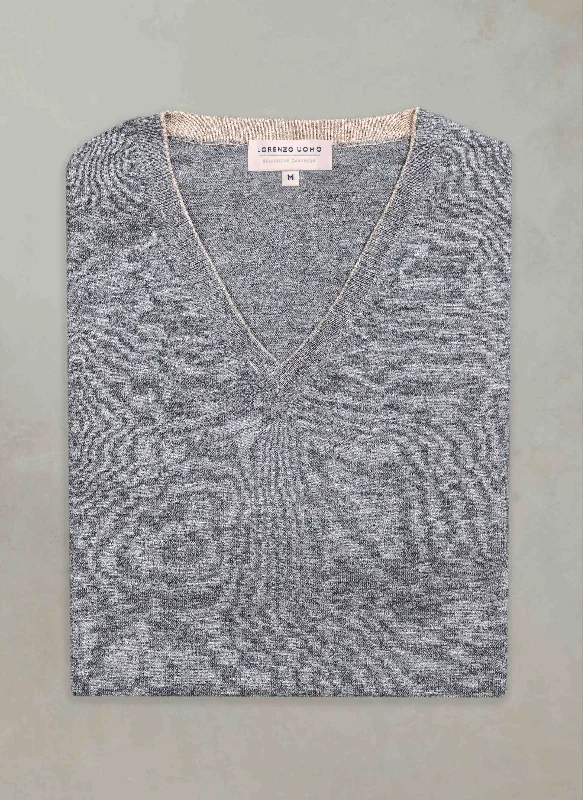 Huge Savings Men's St. Barths Contrast V-Neck Cashmere Sweater in Light Grey