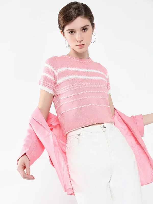 Time-Limited Offer Women Striped Pink Top