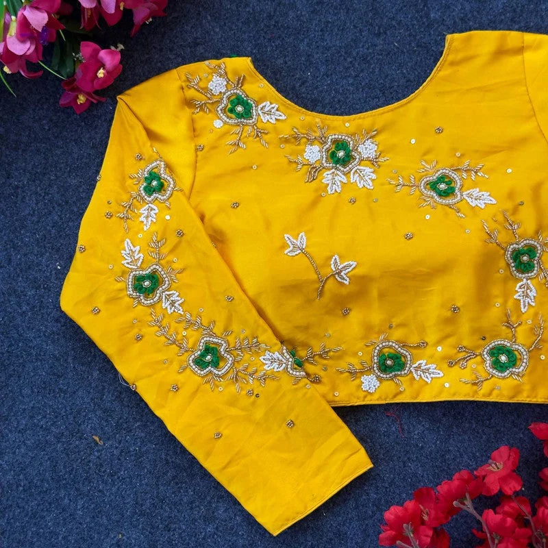 Act Fast Women's Yellow Colour Silk Readymade Blouse