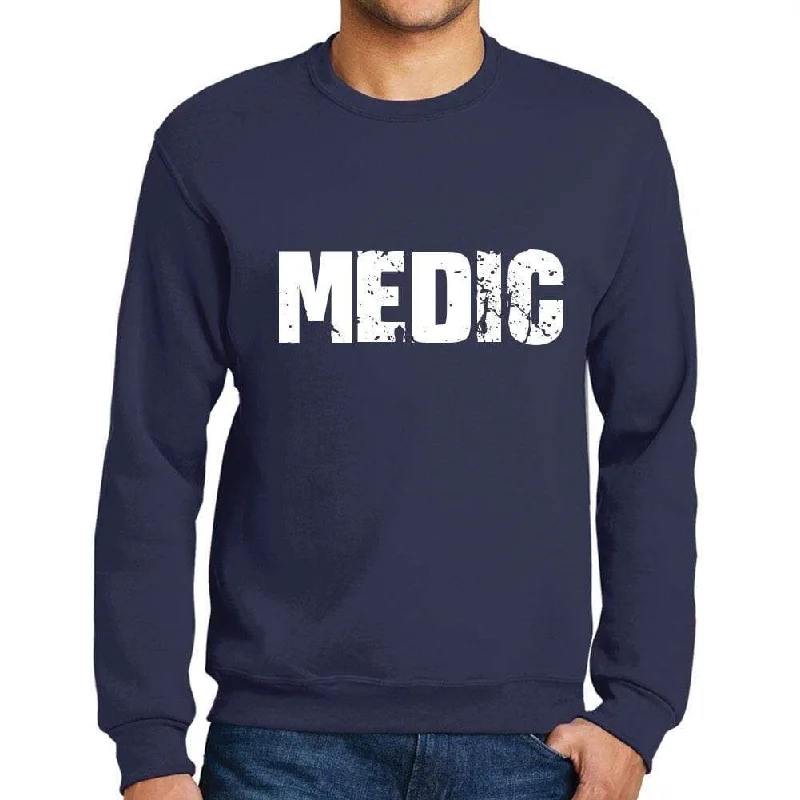 Special Price Men's Printed Graphic Sweatshirt Popular Words MEDIC French Navy