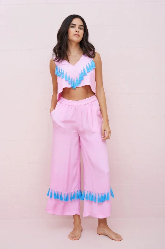 Silky Tassel Crop Top