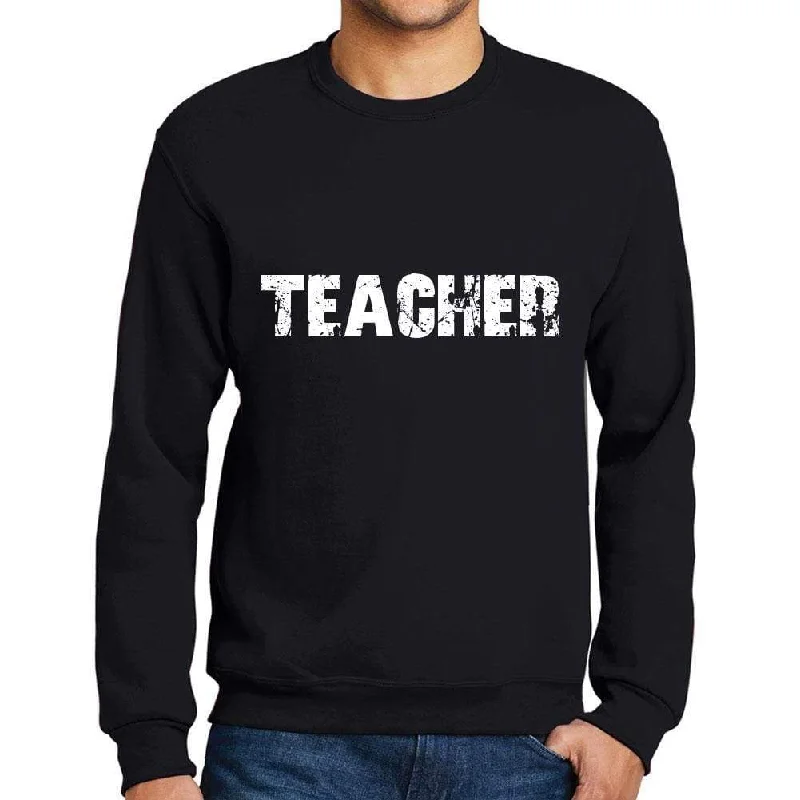 Price Blitz Men's Printed Graphic Sweatshirt Popular Words TEACHER Deep Black