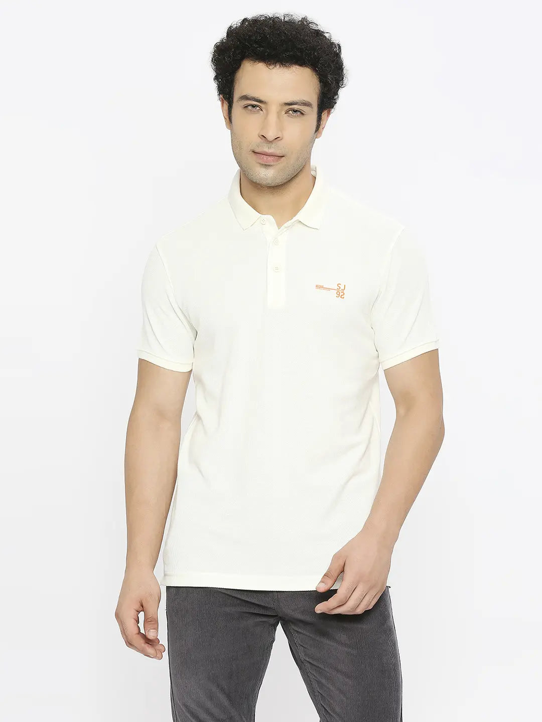 Price Meltdown Spykar Men Ecru Cotton Regular Fit Half Sleeve Plain Polo Tshirt