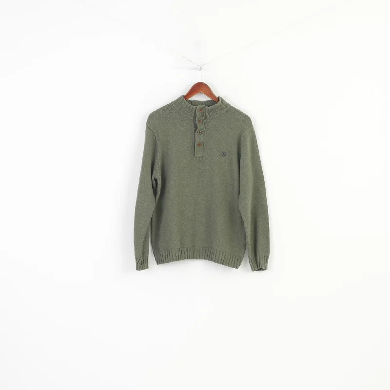 Overstock Clearance Chaps Men M Jumper Green Cotton Bottoms Collar Sweater Vintage Top