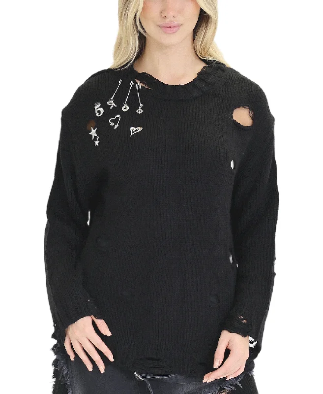 Half Price Distressed Sweater w/ Charms