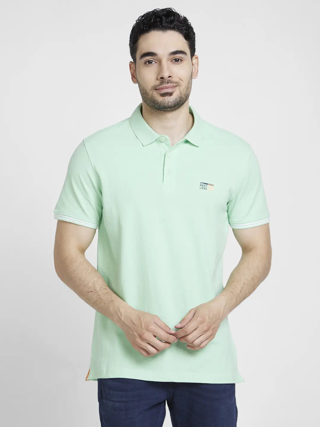 Great Deals Spykar Men Mint Green Cotton Slim Fit Plain Polo Tshirt