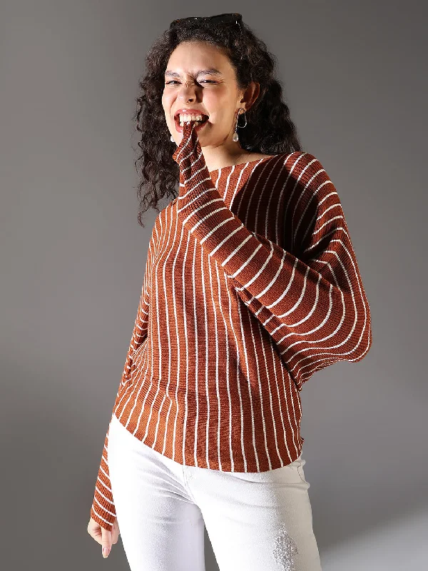 Shop the Weekend Away Women Brown Striped Top