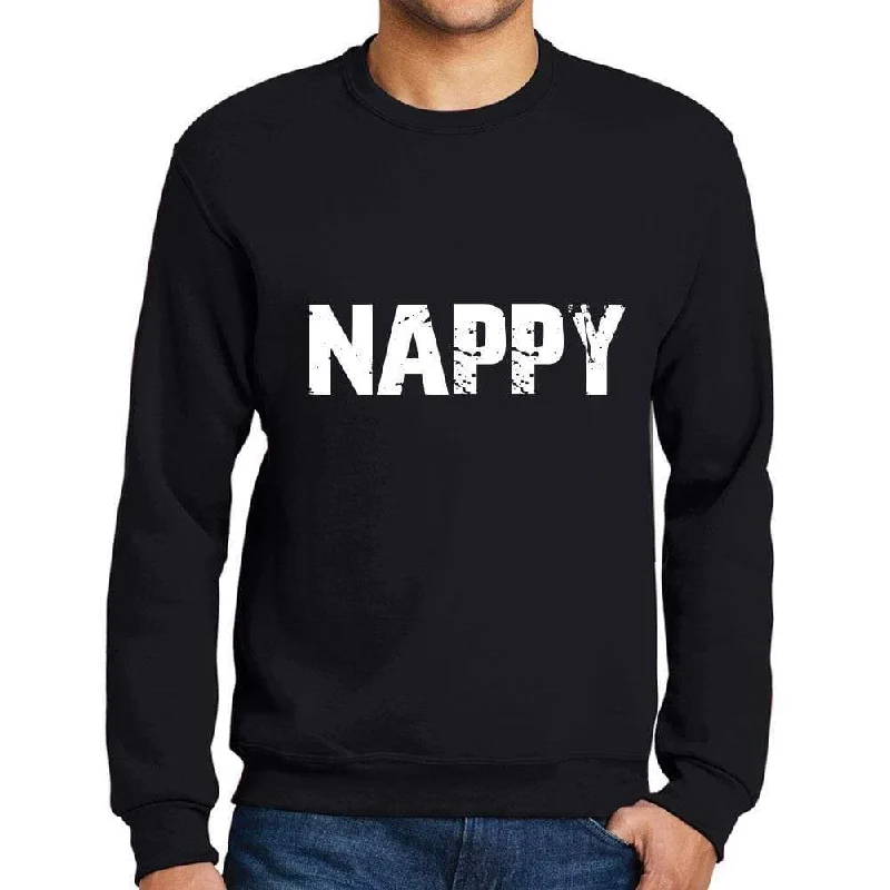 Midnight Madness Men's Printed Graphic Sweatshirt Popular Words NAPPY Deep Black
