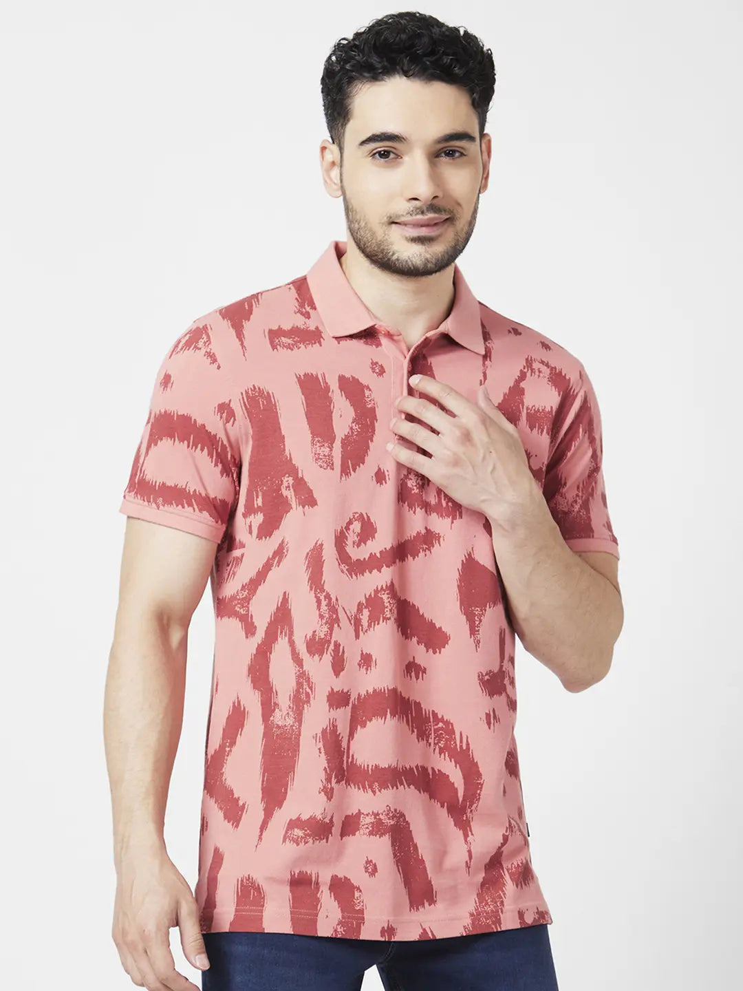 Price Drop Spykar Men Dusty Pink Cotton Slim Fit Half Sleeve Polo Neck Printed Tshirt Price Drop Spykar Men Dusty Pink Cotton Slim Fit Half Sleeve Polo Neck Printed Tshirt