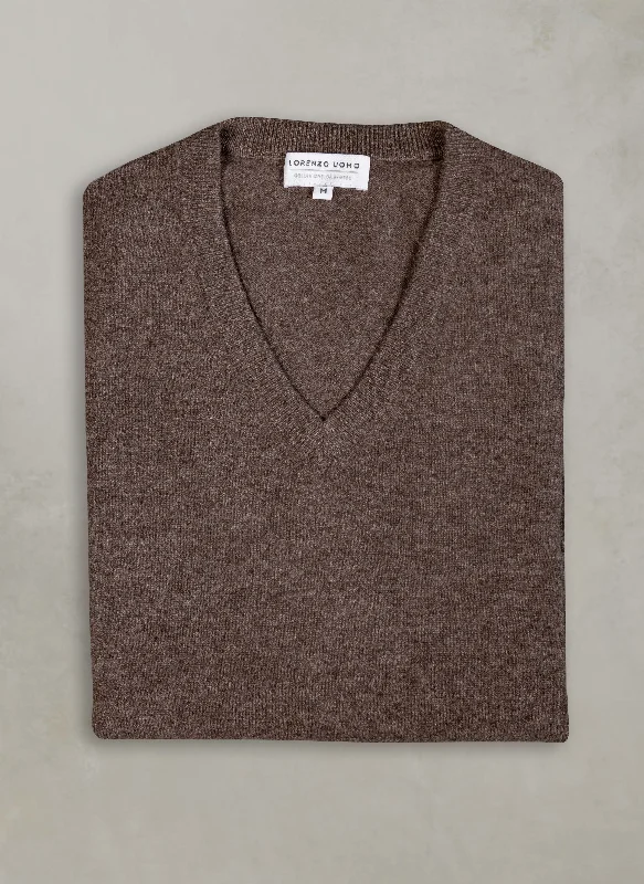 Final Sale Men's Tribeca V-Neck Cashmere Sweater in Heather Brown