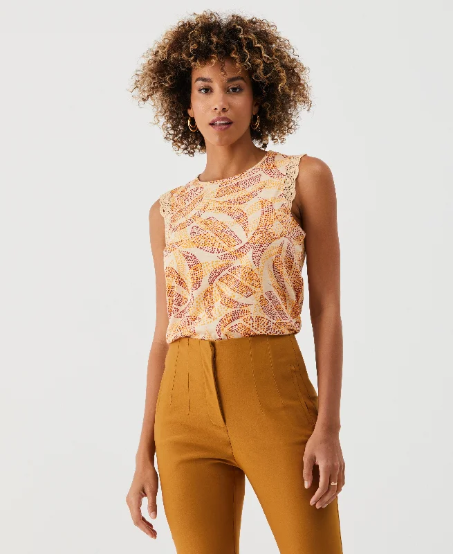 Weekend Savings Bonanza Petite Batik Print Lace Trim Top