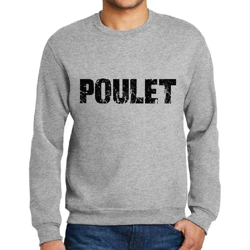 Bargain Blast Men's Printed Graphic Sweatshirt Popular Words POULET Grey Marl