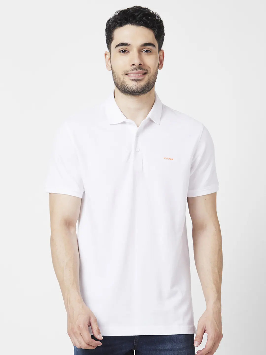 Limited Time Discount Spykar Men White Cotton Slim Fit Half Sleeve Polo Neck Plain Tshirt Limited Time Discount Spykar Men White Cotton Slim Fit Half Sleeve Polo Neck Plain Tshirt