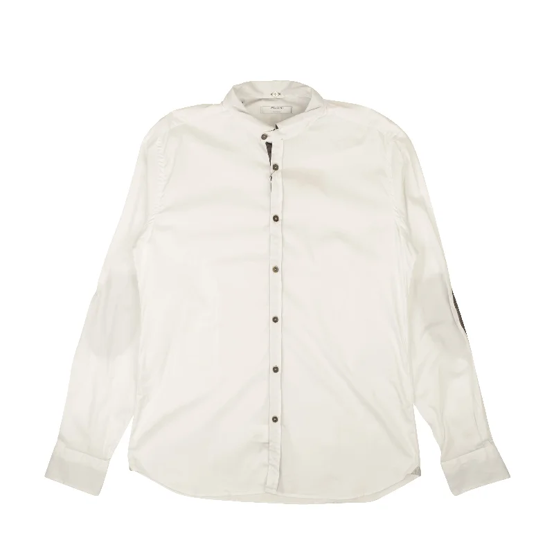 Mega Sale Aglini Cotton Blend Casual Shirt With Elbow Patch - White/Dark Brown