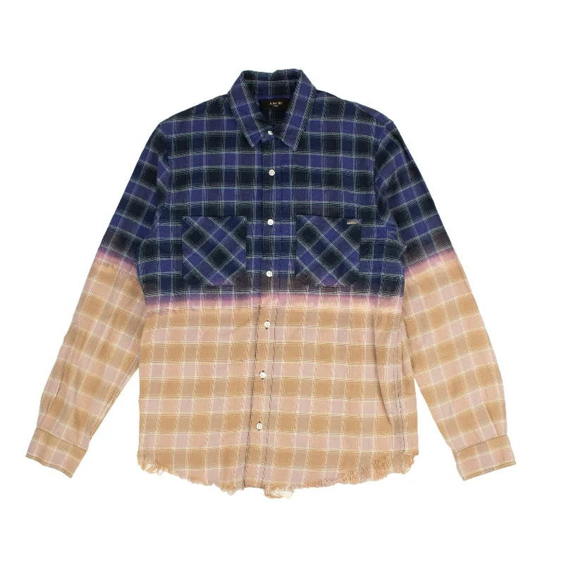 Instant Deal AMIRI Blue Multicolor Frayed Hem Flannel