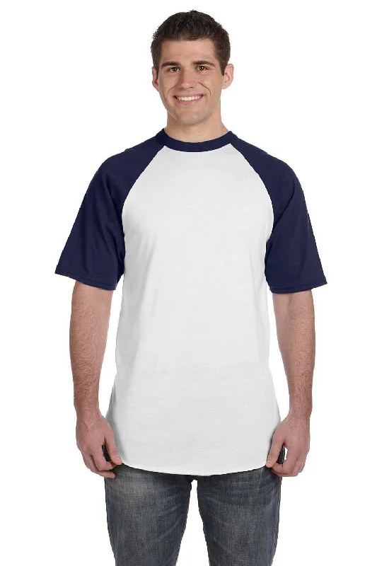 Unmissable Offer Augusta Sportswear Mens Short Sleeve Crewneck T-Shirt - White/Navy Blue Unmissable Offer Augusta Sportswear Mens Short Sleeve Crewneck T-Shirt - White/Navy Blue