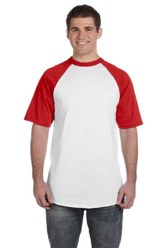 Savings Soar This Weekend Augusta Sportswear Mens Short Sleeve Crewneck T-Shirt - White/Red Savings Soar This Weekend Augusta Sportswear Mens Short Sleeve Crewneck T-Shirt - White/Red
