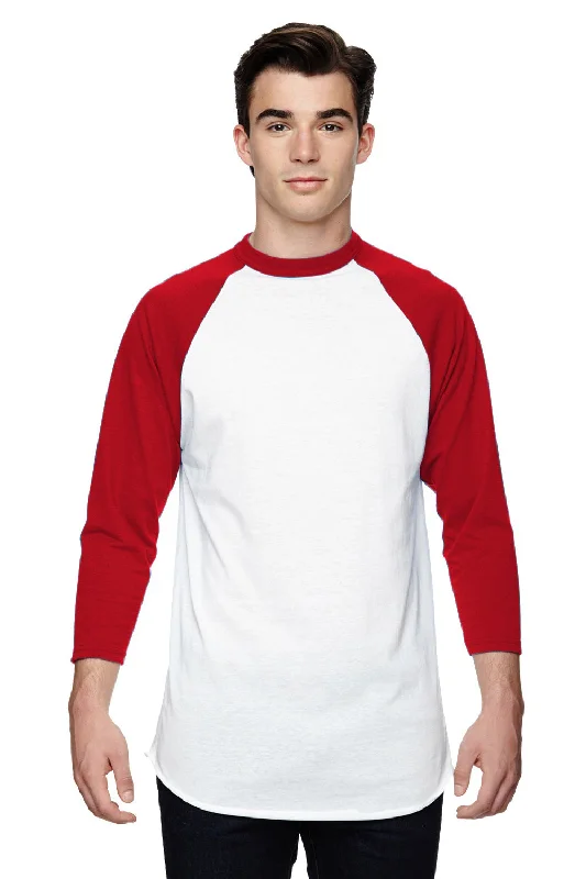 Markdown Sale Augusta Sportswear Mens 3/4 Sleeve Crewneck T-Shirt - White/Red