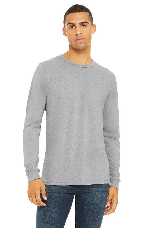 Discount Mania Bella + Canvas Mens Jersey Long Sleeve Crewneck T-Shirt - Heather Grey Triblend