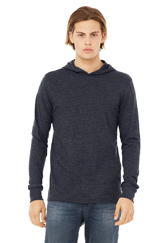 Best Choice Bella + Canvas Mens Jersey Long Sleeve Hooded T-Shirt Hoodie - Heather Navy Blue