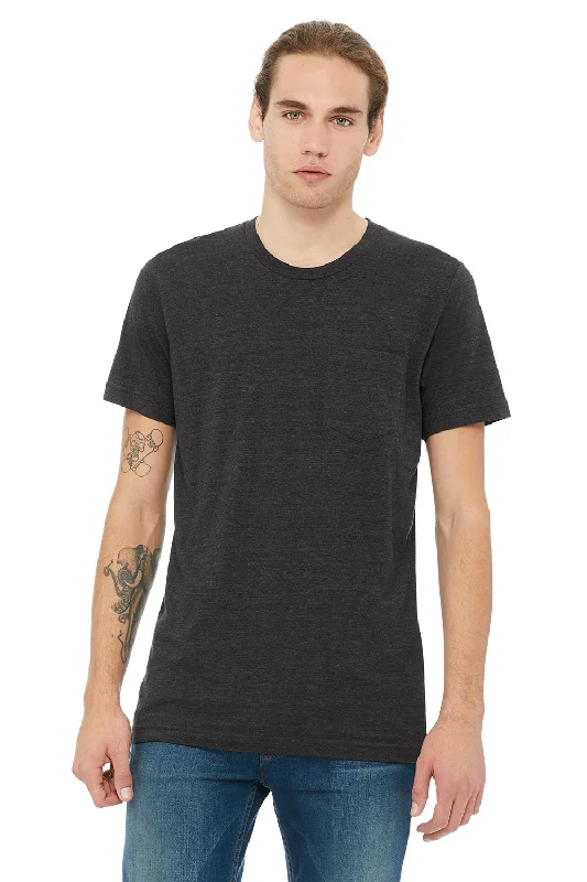 Massive Savings Bella + Canvas Mens Jersey Short Sleeve Crewneck T-Shirt w/ Pocket - Heather Dark Grey