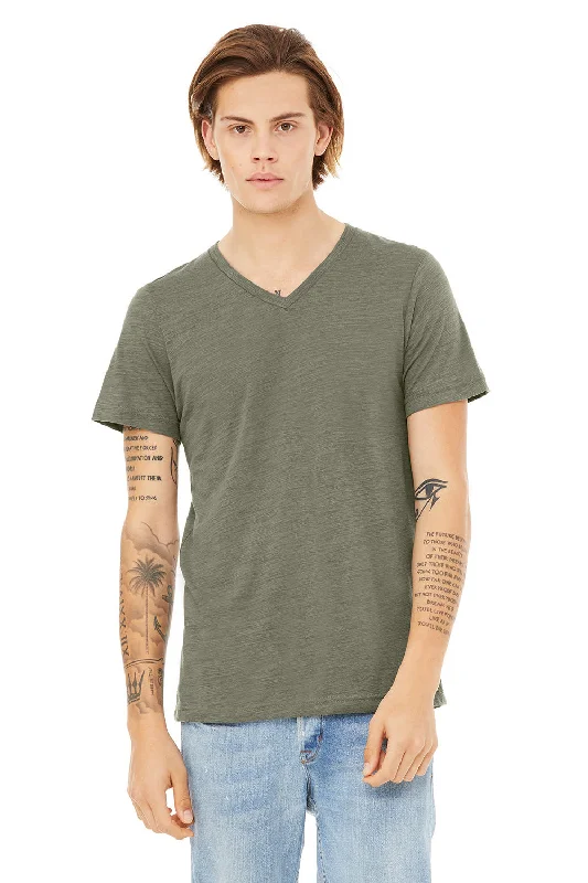 Sale Alert Bella + Canvas Mens Jersey Short Sleeve V-Neck T-Shirt - Olive Green Slub