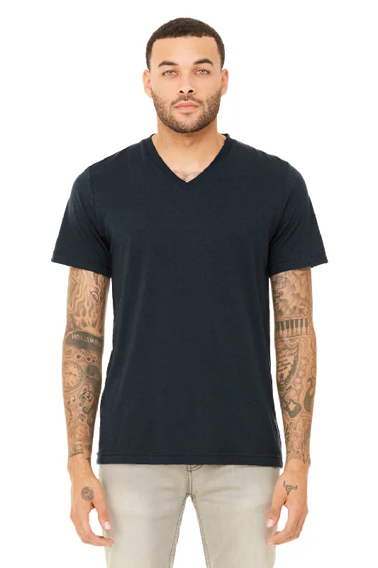 Shop and Save Bella + Canvas Mens Short Sleeve V-Neck T-Shirt - Solid Navy Blue