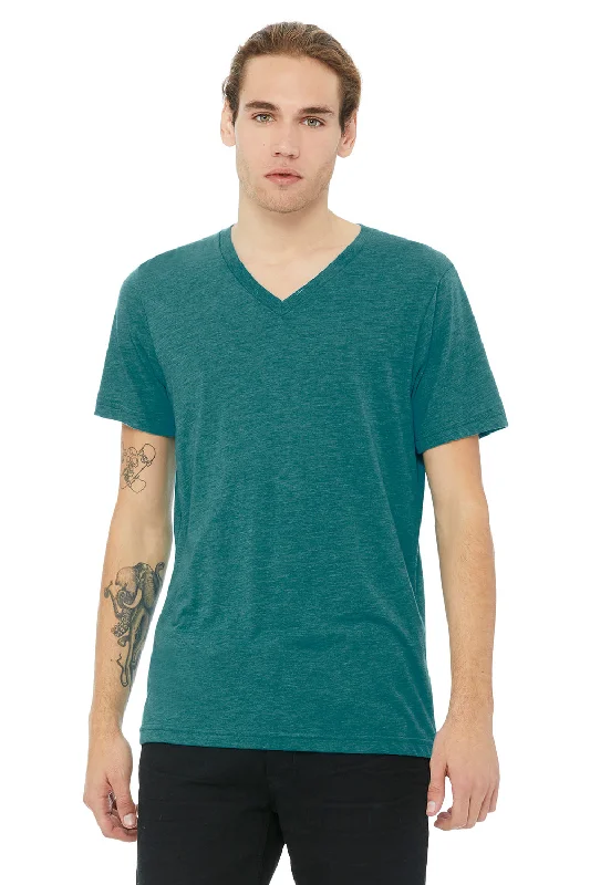 Stock Clearance Bella + Canvas Mens Short Sleeve V-Neck T-Shirt - Teal Green