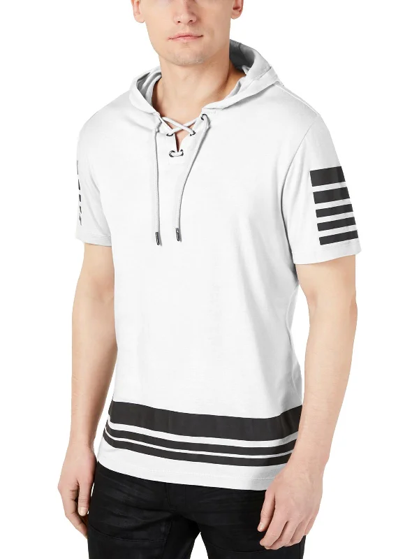 Weekend Offers That Sizzle Big & Tall Mizzled Mens Striped Lace-Up Graphic T-Shirt