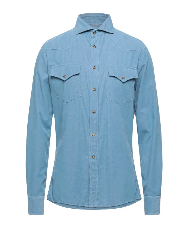 Deal Explosion Brunello Cucinelli Western Corduroy Light Blue Casual Shirt