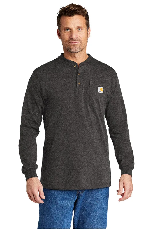 Overstock Carhartt Mens Long Sleeve Henley T-Shirt w/ Pocket - Heather Carbon Grey