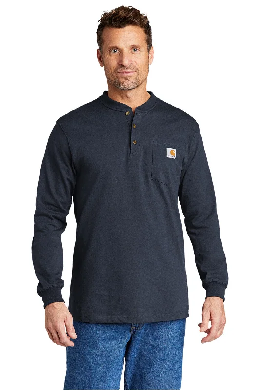 Lowest Price Carhartt Mens Long Sleeve Henley T-Shirt w/ Pocket - Navy Blue