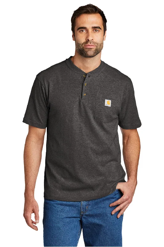 Don't Wait Carhartt Mens Short Sleeve Henley T-Shirt w/ Pocket - Heather Carbon Grey Don't Wait Carhartt Mens Short Sleeve Henley T-Shirt w/ Pocket - Heather Carbon Grey