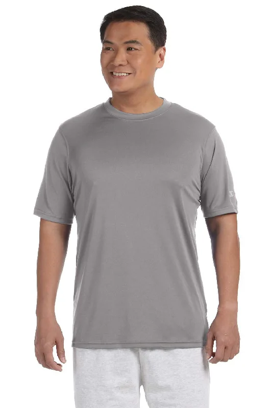 Reduced Prices Champion Mens Double Dry Moisture Wicking Short Sleeve Crewneck T-Shirt - Stone Grey - Closeout Reduced Prices Champion Mens Double Dry Moisture Wicking Short Sleeve Crewneck T-Shirt - Stone Grey - Closeout