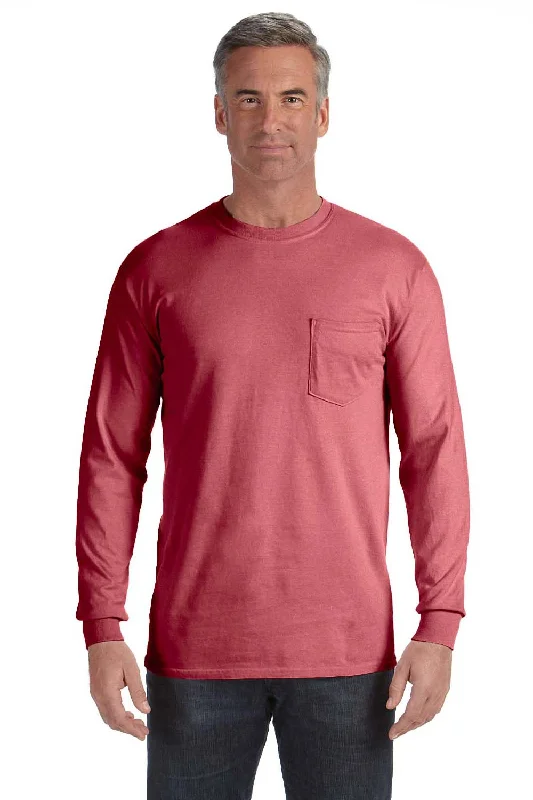 Weekend Specials to Celebrate Comfort Colors Mens Long Sleeve Crewneck T-Shirt w/ Pocket - Crimson Red Weekend Specials to Celebrate Comfort Colors Mens Long Sleeve Crewneck T-Shirt w/ Pocket - Crimson Red